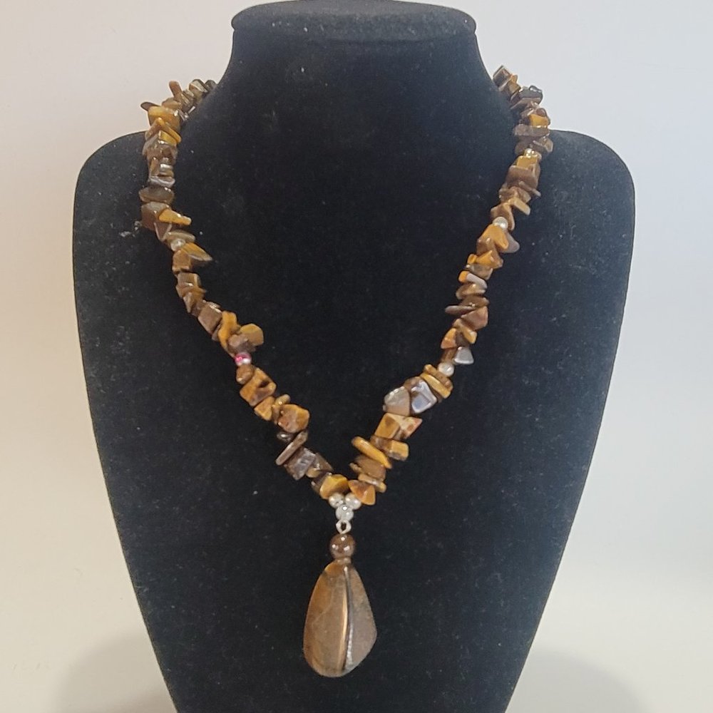 Tiger Eye Gems Mineral Beads Chip Necklace Brown